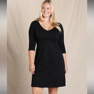Toad & Co Rosalinda Womens Dress Size XL Black Organic Cotton 3/4 Sleeve V-Neck